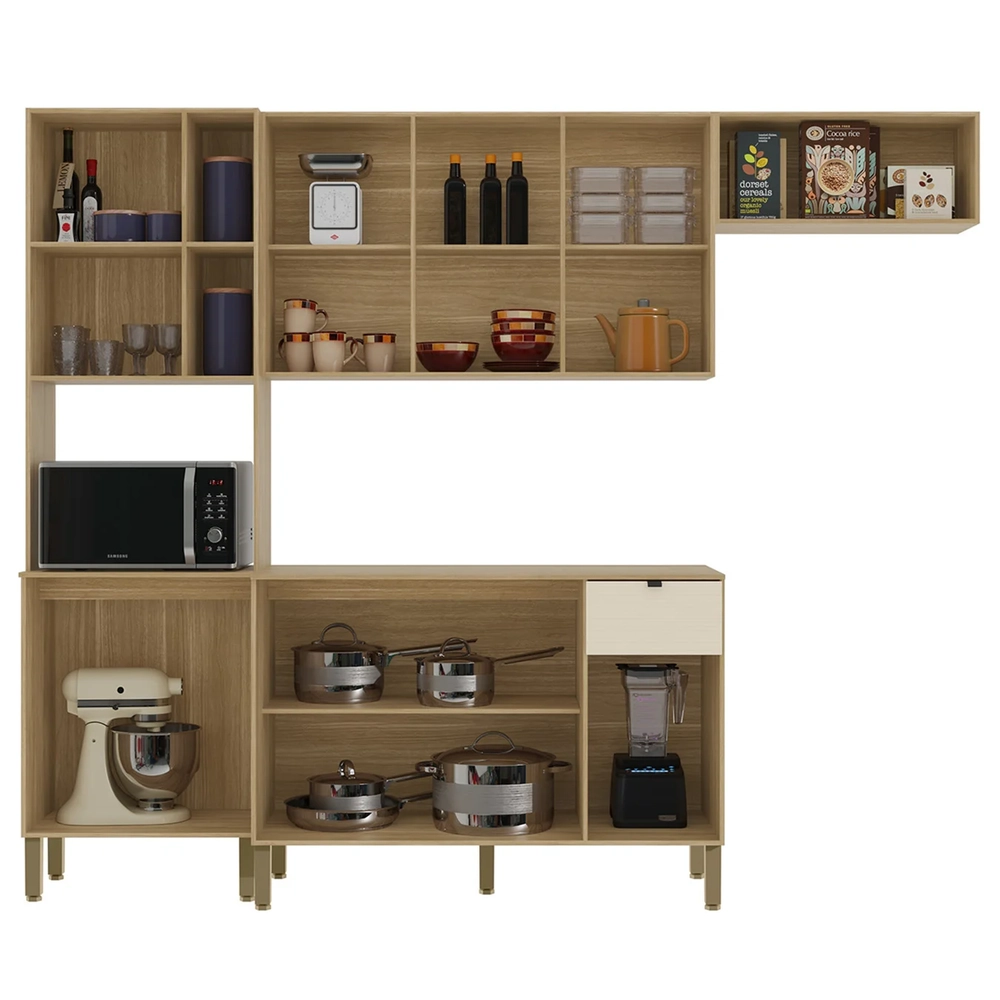 Cozinha Compacta Balcão Com Tampo 120cm Laura Plus Soft/Freijó Z06 - Mpozenato