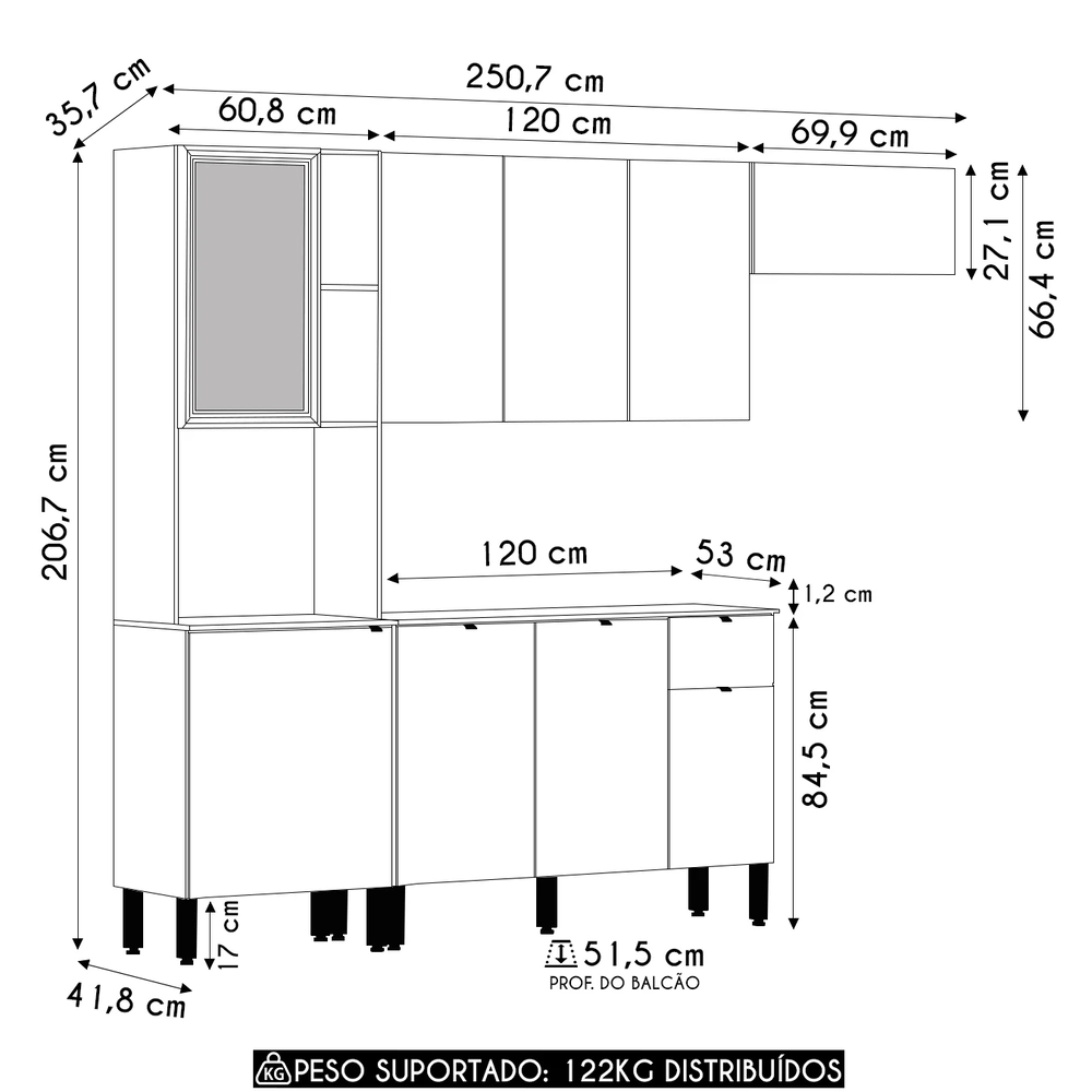 Cozinha Compacta Balcão Com Tampo 120cm Laura Plus Freijó/Soft Z06 - Mpozenato