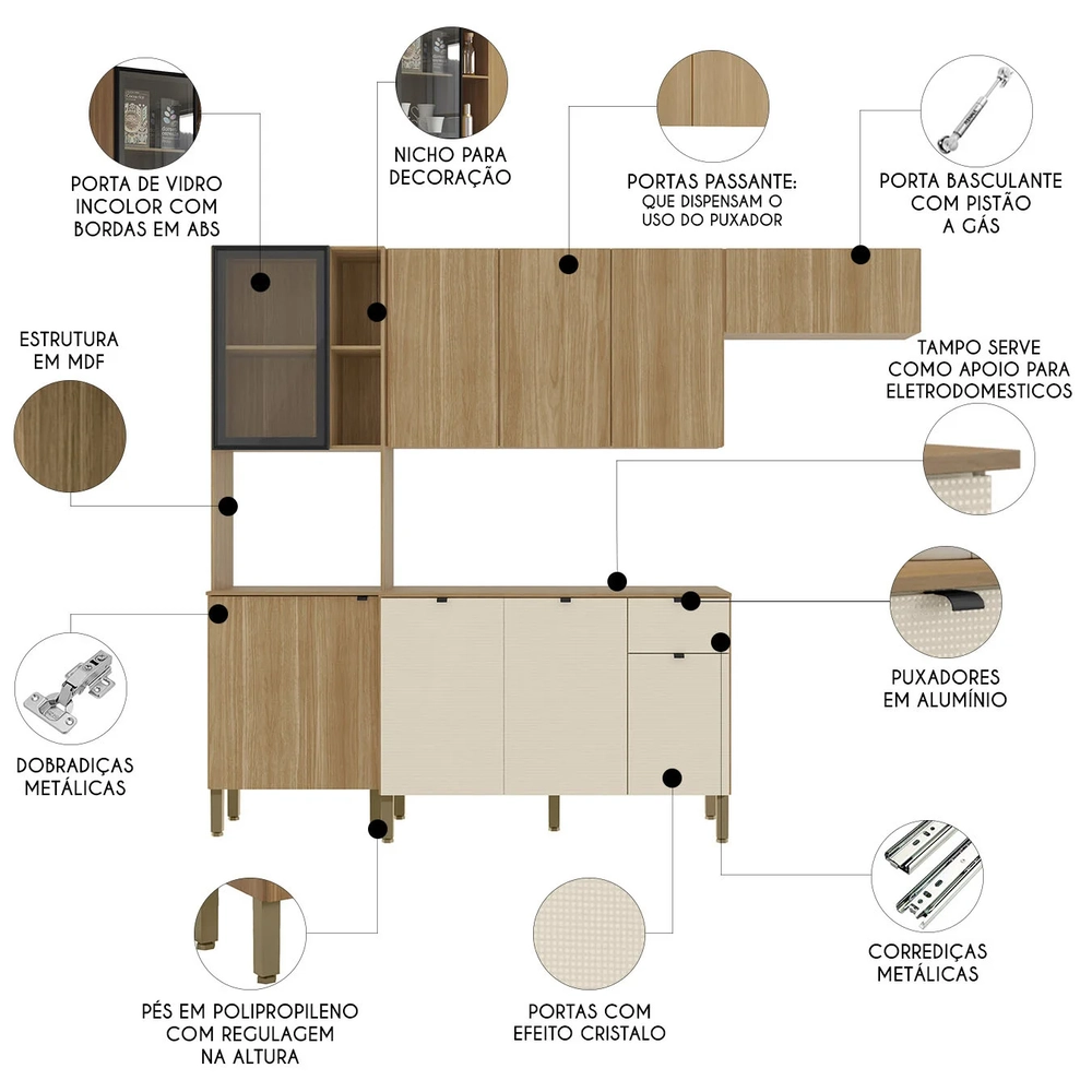 Cozinha Compacta Balcão Com Tampo 120cm Laura Plus Freijó/Soft Z06 - Mpozenato