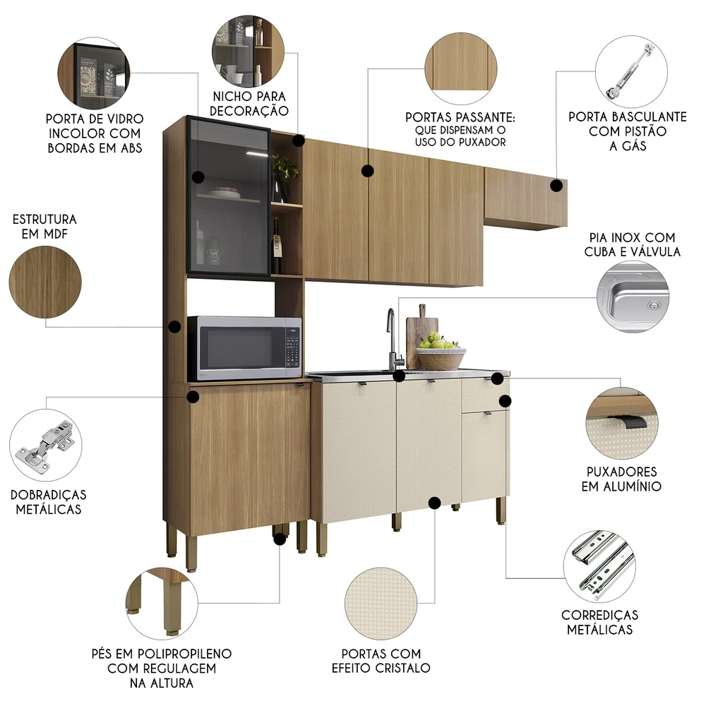 Cozinha Compacta Balcão Com Pia 120cm Laura Plus Freijó/Soft Z06 - Mpozenato