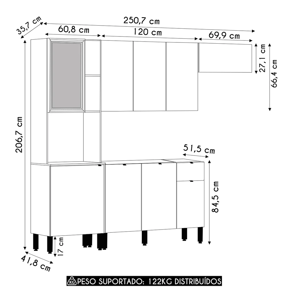 Cozinha Compacta Balcão Com Pia 120cm Laura Plus Soft/Freijó Z06 - Mpozenato