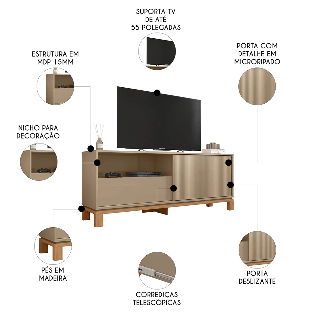 Rack Bancada Para TV 55 Pol 150cm Lucca Areia/Freijó C01 - Mpozenato