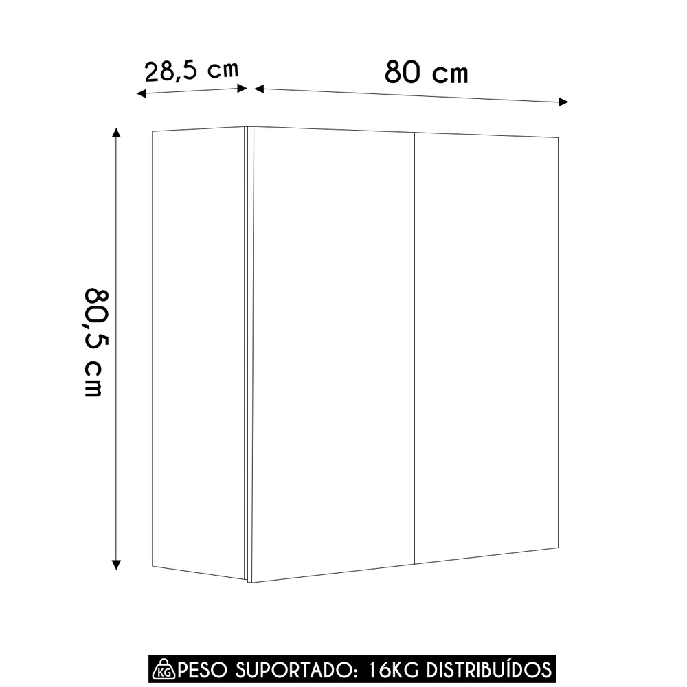 Armário de Cozinha Aéreo 2 Portas 80cm Minsk Freijó/Soft Z06 - Mpozenato