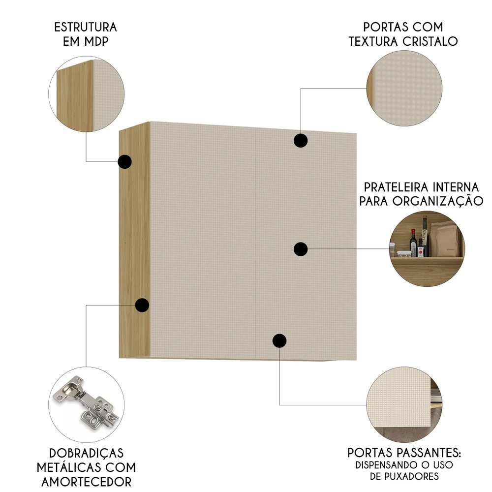 Armário de Cozinha Aéreo 2 Portas 80cm Minsk Freijó/Soft Z06 - Mpozenato