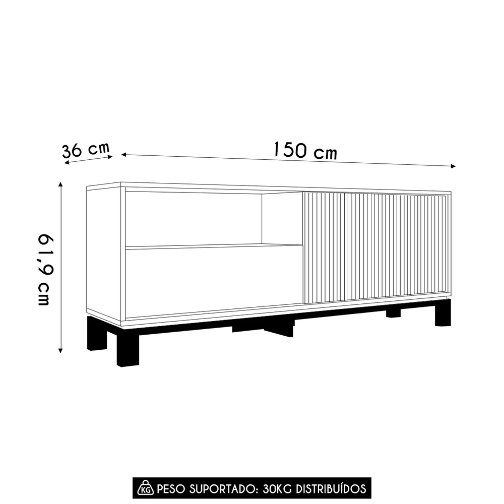 Rack Bancada Para TV 55 Pol 150cm Lucca Off White/Freijó C01 - Mpozenato