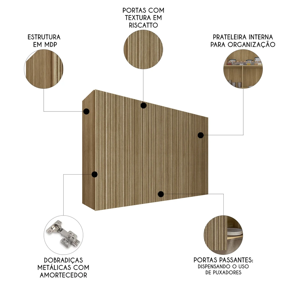 Armário de Cozinha Aéreo 2 Portas 120cm Minsk Freijó Z06 - Mpozenato