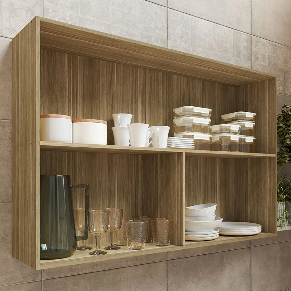 Armário de Cozinha 120cm 2 Portas de Vidro Minsk Freijó Z06 - Mpozenato