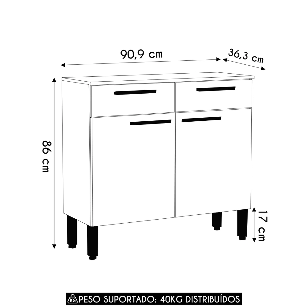 Balcão de Cozinha Com Tampo 91cm Vivian Freijó/Gris Z06 - Mpozenato