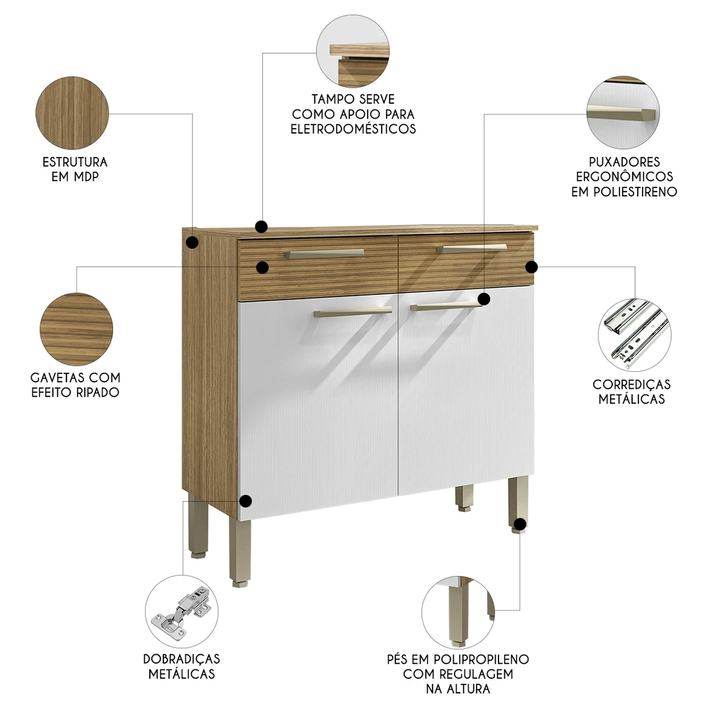 Balcão de Cozinha Com Tampo 91cm Vivian Freijó/Supremo Z06 - Mpozenato