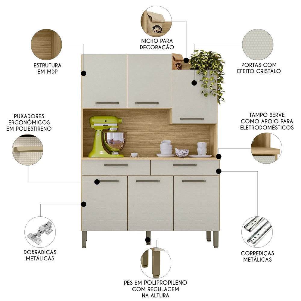 Armário de Cozinha Compacta 132cm Stella Freijó/Soft Z06 - Mpozenato