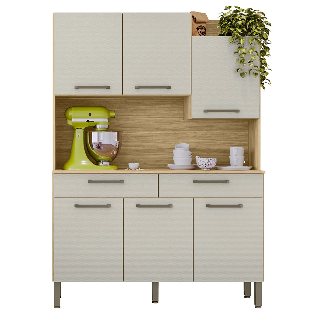 Armário de Cozinha Compacta 132cm Stella Freijó/Soft Z06 - Mpozenato