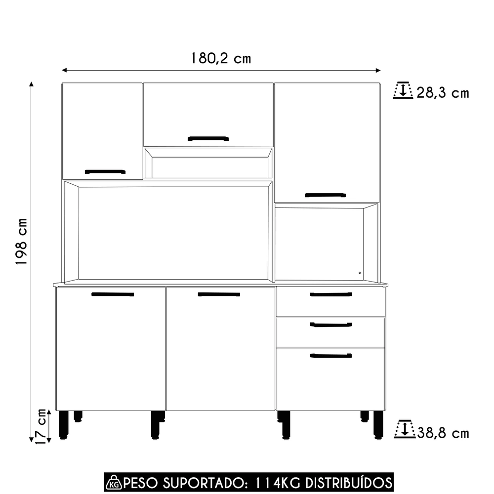 Armário de Cozinha Compacta 180cm Turim Plus Freijó/Soft Z06 - Mpozenato