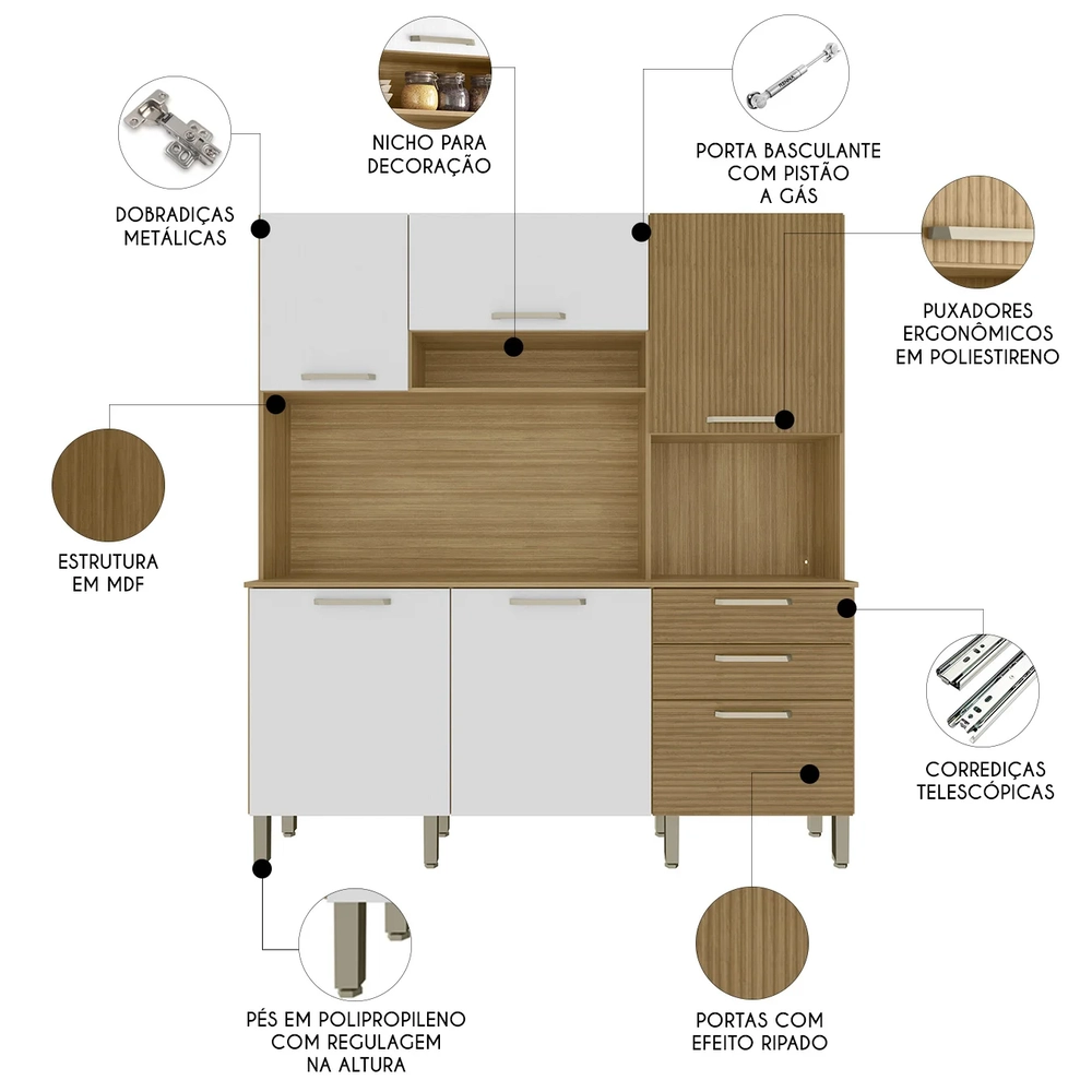 Armário de Cozinha Compacta 180cm Turim Plus Freijó/Supremo Z06 - Mpozenato