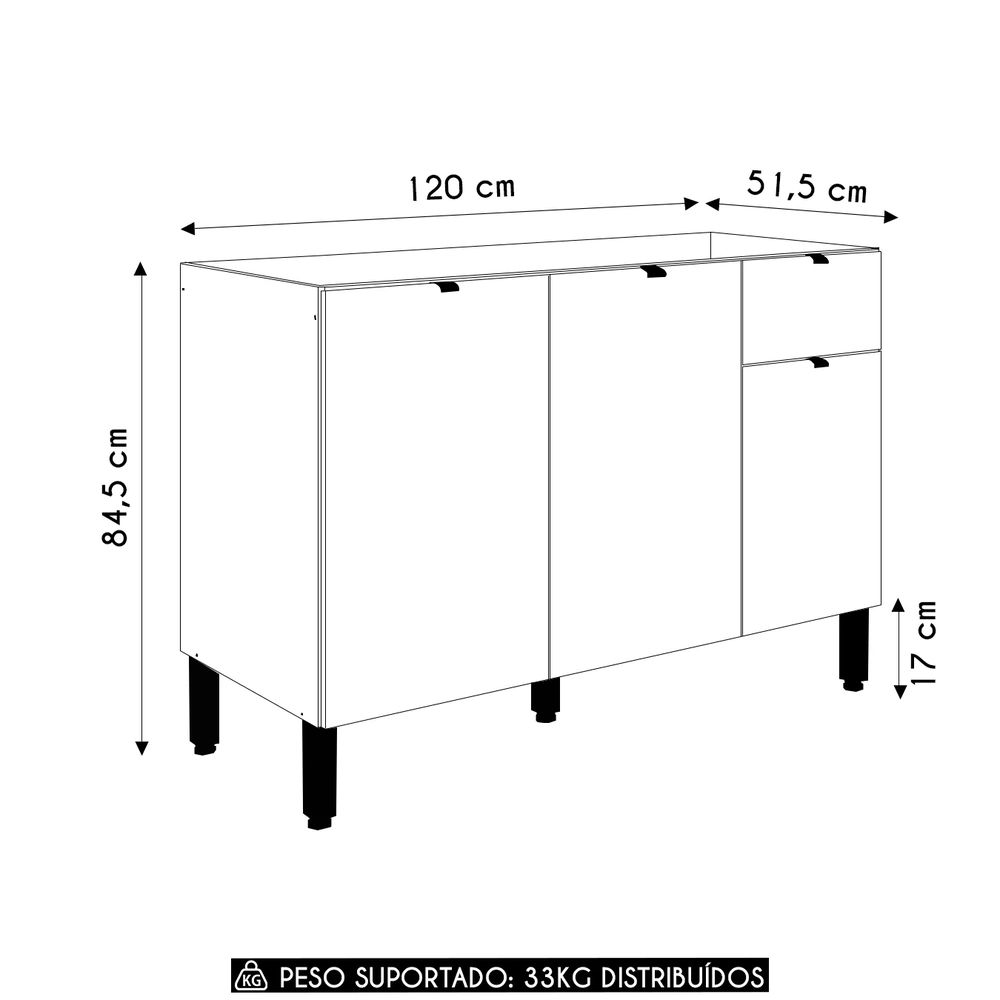 Balcão de Cozinha Sem Tampo 120cm Laura Plus Soft/Freijó Z06 - Mpozenato