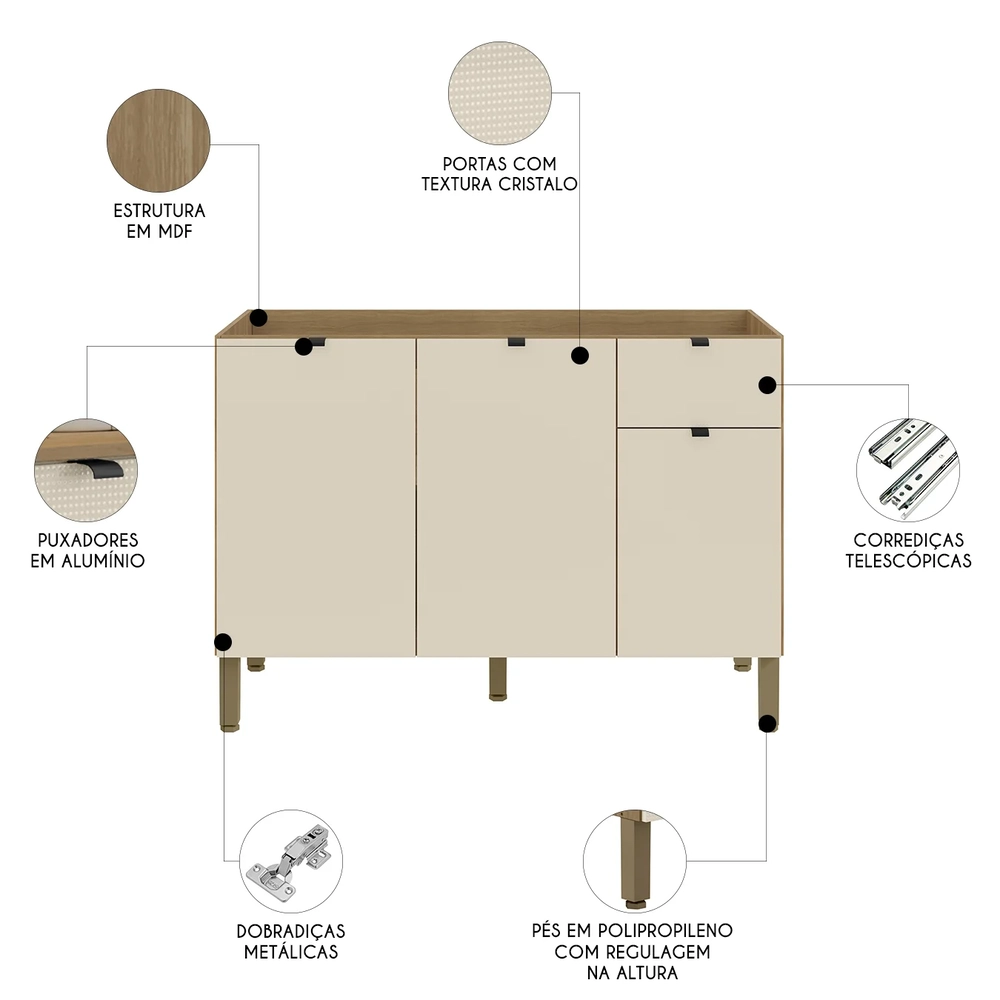 Balcão de Cozinha Sem Tampo 120cm Laura Plus Soft/Freijó Z06 - Mpozenato