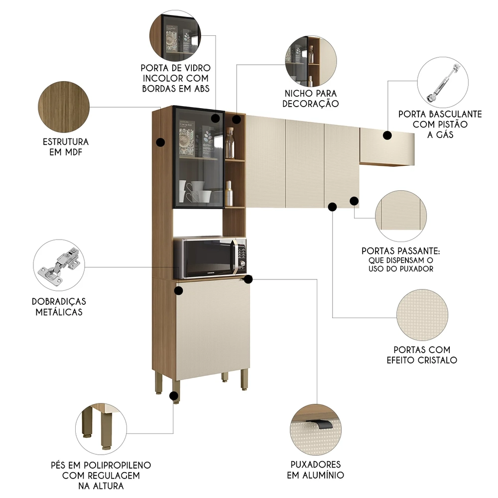 Armário de Cozinha Compacta 251cm Laura Plus Soft/Freijó Z06 - Mpozenato