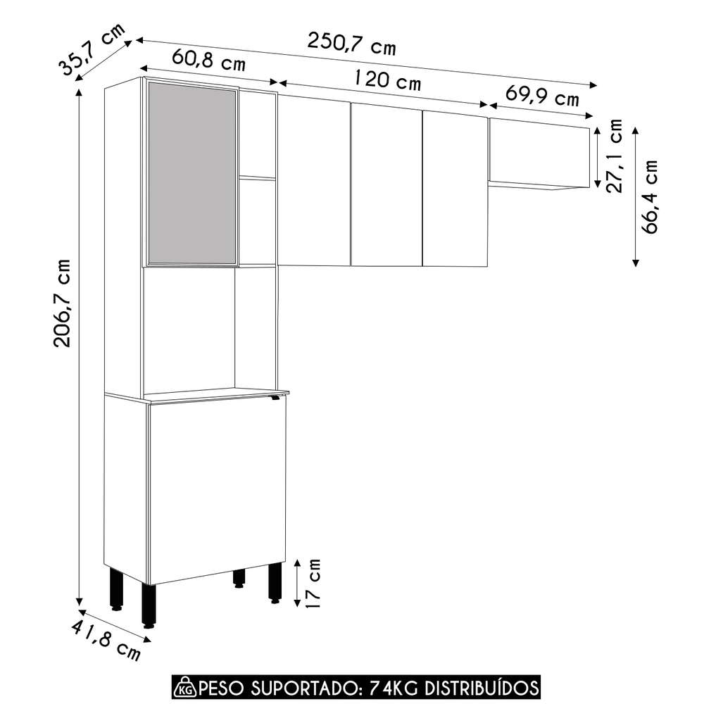 Armário de Cozinha Compacta 251cm Laura Plus Freijó Z06 - Mpozenato