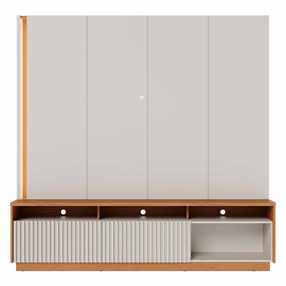 Estante Painel TV 75 Pol Com LED 200cm Mafra Freijó/Off White C05 - Mpozenato