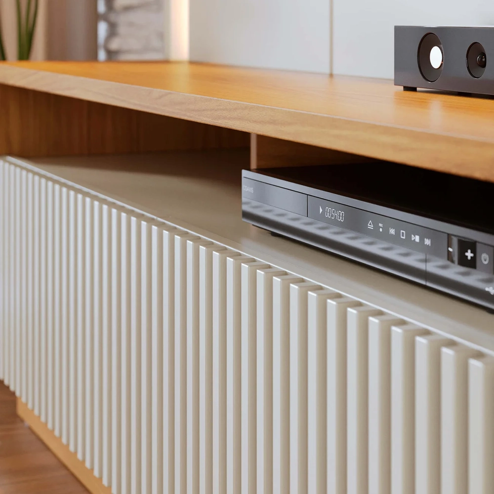 Estante Painel TV 75 Pol Com LED 200cm Mafra Freijó/Off White C05 - Mpozenato