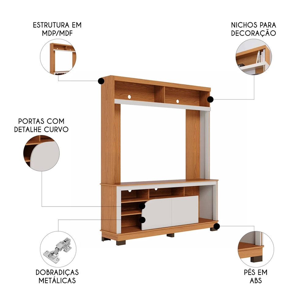 Estante Para TV 65 Pol 160cm Braga Freijó/Off White C05     - Mpozenato