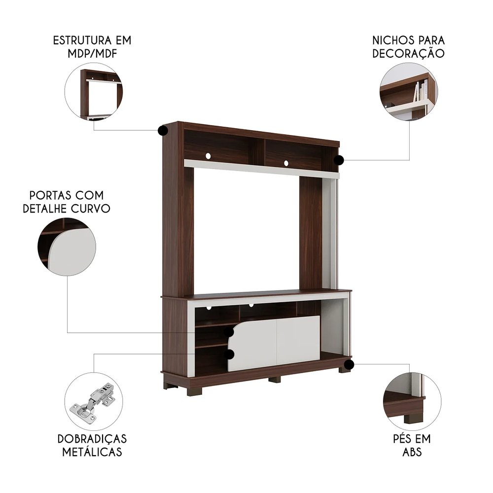 Estante Para TV 65 Pol 160cm Braga Nogueira Real/Off White C05 - Mpozenato