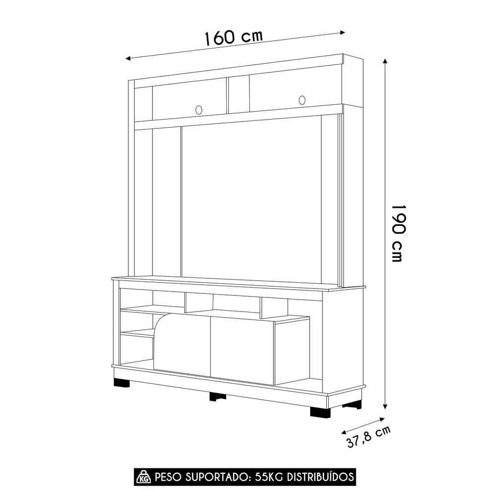 Estante Para TV 65 Pol 160cm Braga Nogueira Real/Off White C05 - Mpozenato