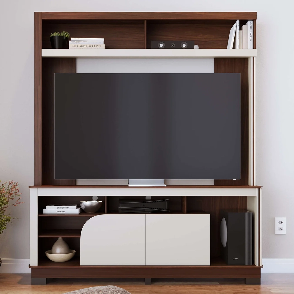 Estante Para TV 65 Pol 160cm Braga Nogueira Real/Off White C05 - Mpozenato