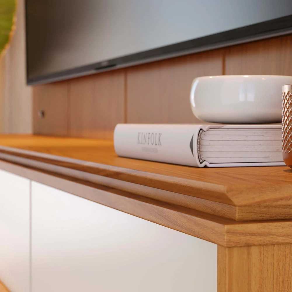 Painel TV 75 Pol e Bancada Suspensa Trento Freijó/Off White C05 - Mpozenato