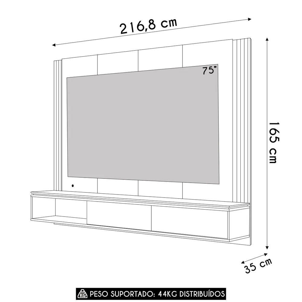Painel TV 75 Pol e Bancada Suspensa Trento Freijó/Off White C05 - Mpozenato