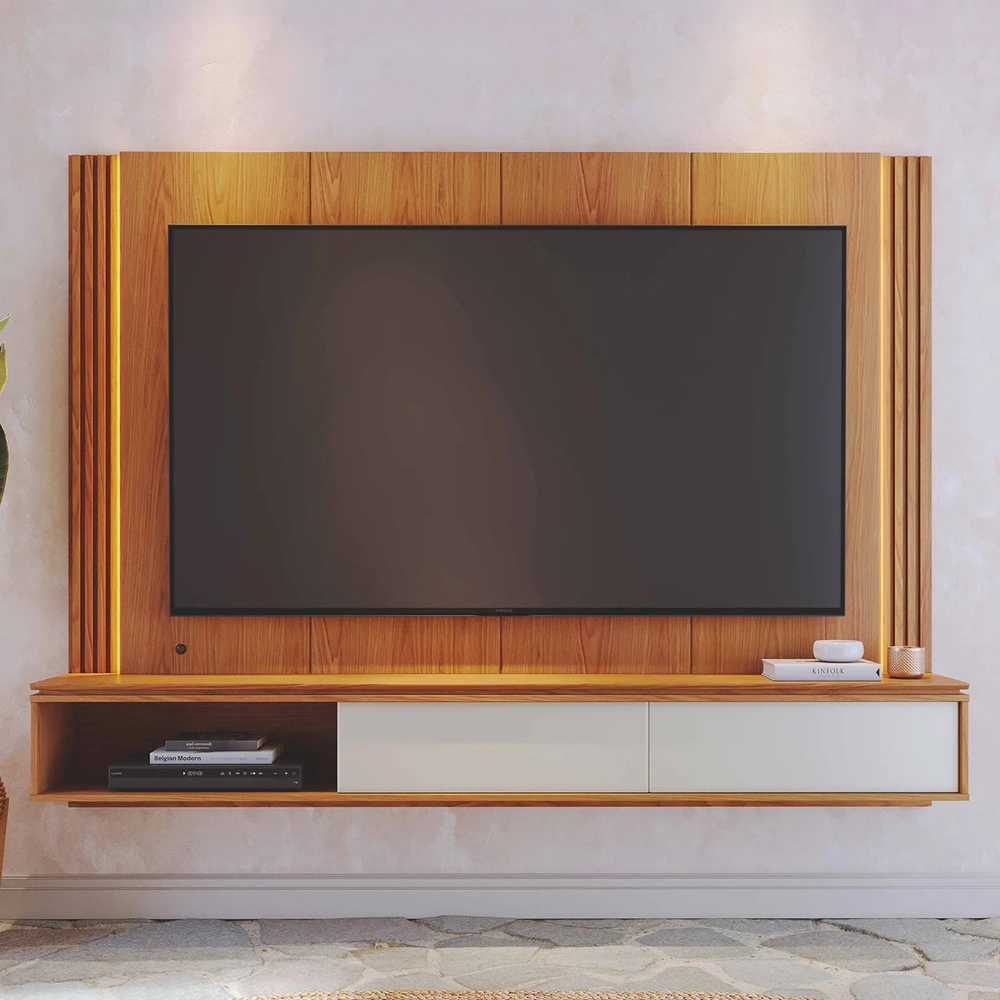 Painel TV 75 Pol e Bancada Suspensa Trento Freijó/Off White C05 - Mpozenato