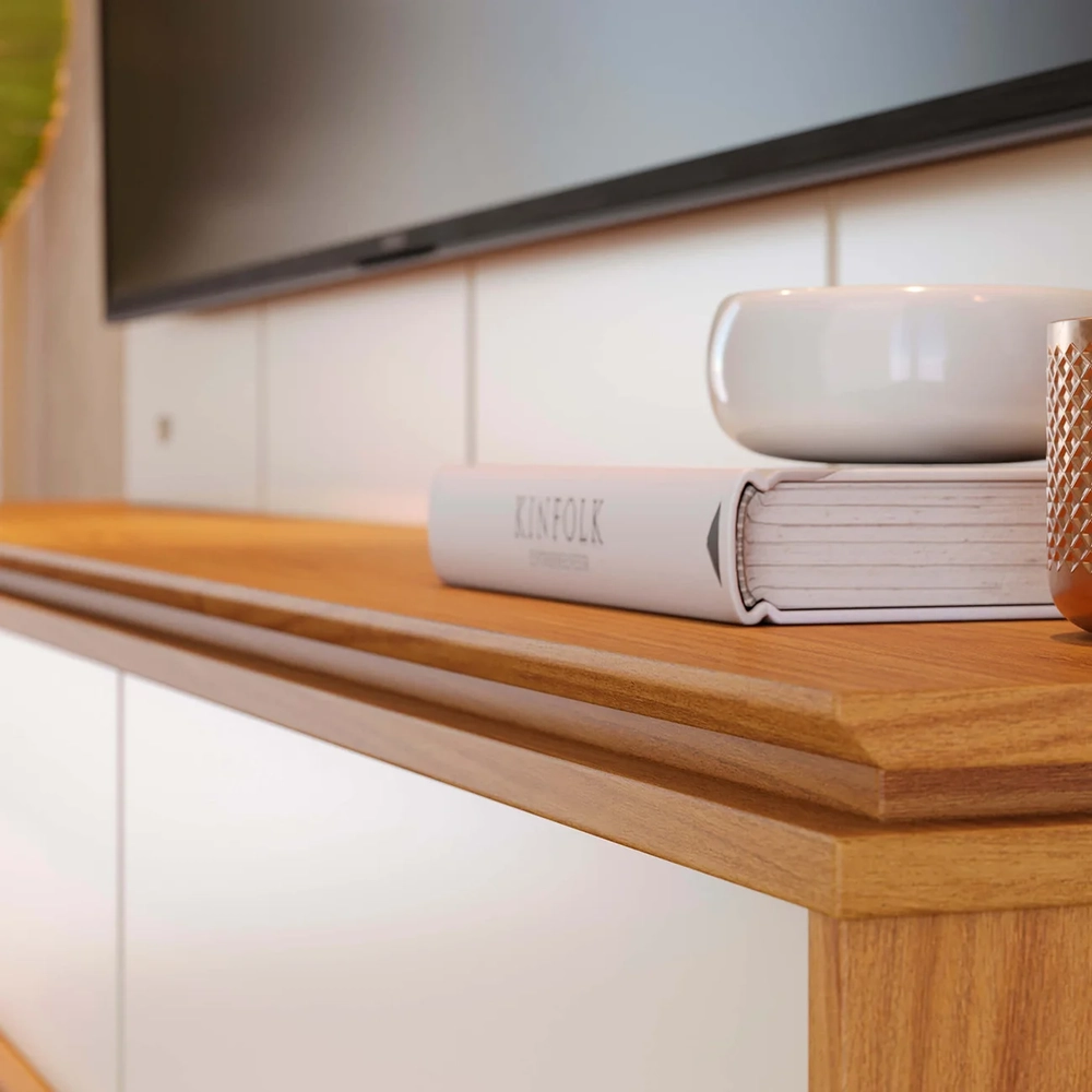 Painel TV 75 Pol e Bancada Suspensa Trento Off White/Freijó C05 - Mpozenato