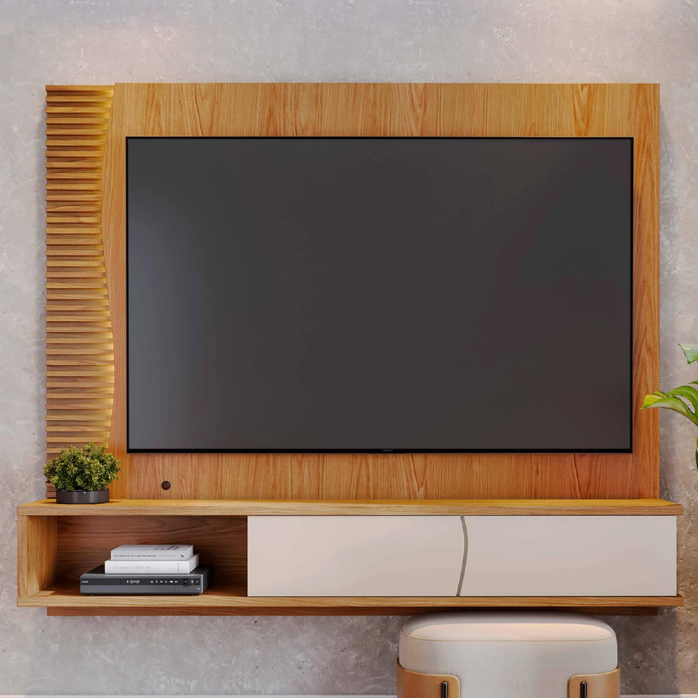 Painel TV 65 Pol e Bancada Suspensa Sintra Freijó/Off White C05 - Mpozenato