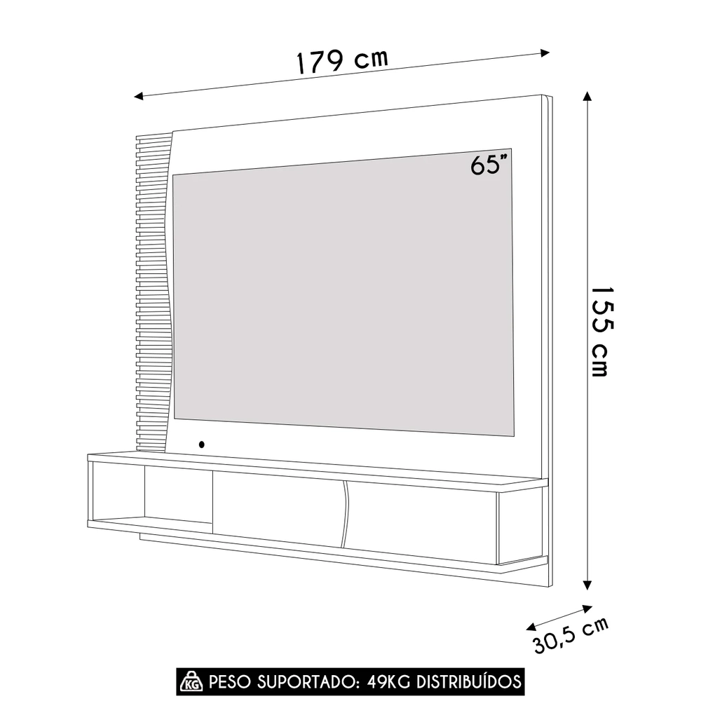 Painel TV 65 Pol e Bancada Suspensa Sintra Off White/Freijó C05 - Mpozenato