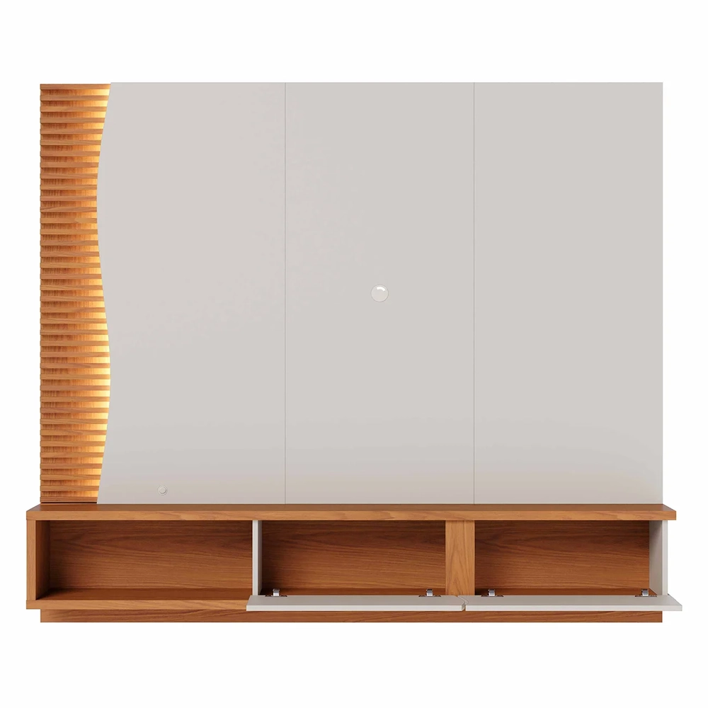 Painel TV 65 Pol e Bancada Suspensa Sintra Off White/Freijó C05 - Mpozenato