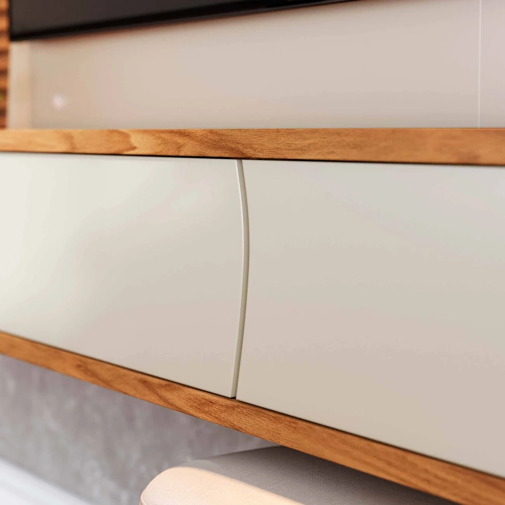 Painel TV 65 Pol e Bancada Suspensa Sintra Off White/Freijó C05 - Mpozenato