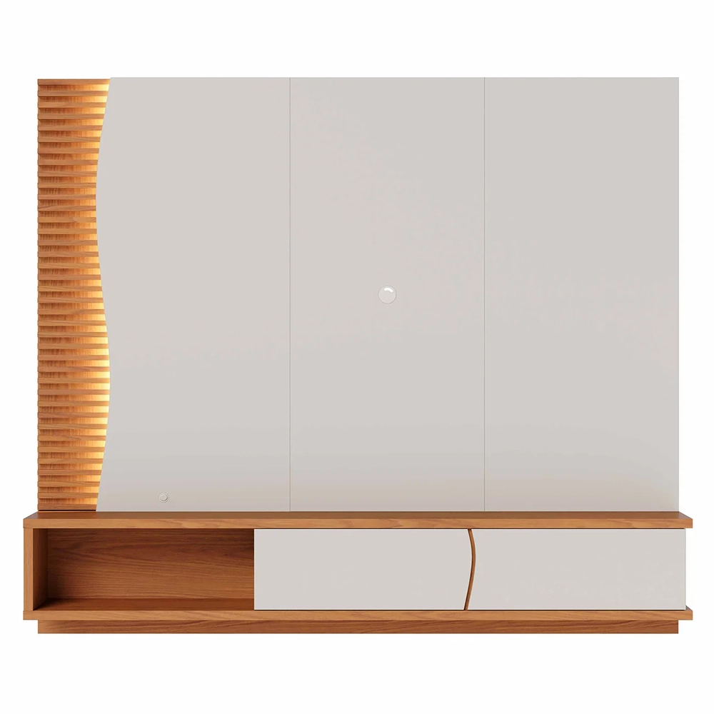 Painel TV 65 Pol e Bancada Suspensa Sintra Off White/Freijó C05 - Mpozenato