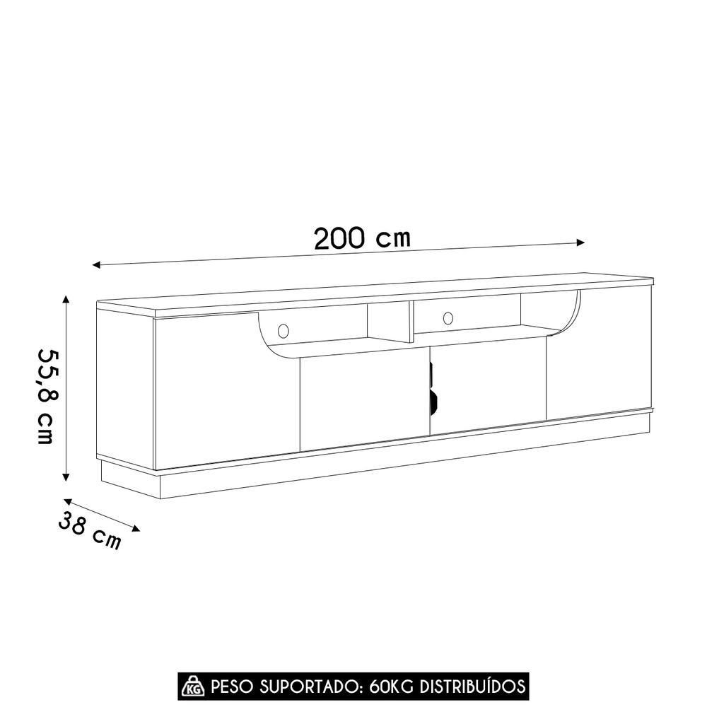 Rack Bancada Para TV 75 Pol 200cm Brescia Off White/Freijó C05 - Mpozenato