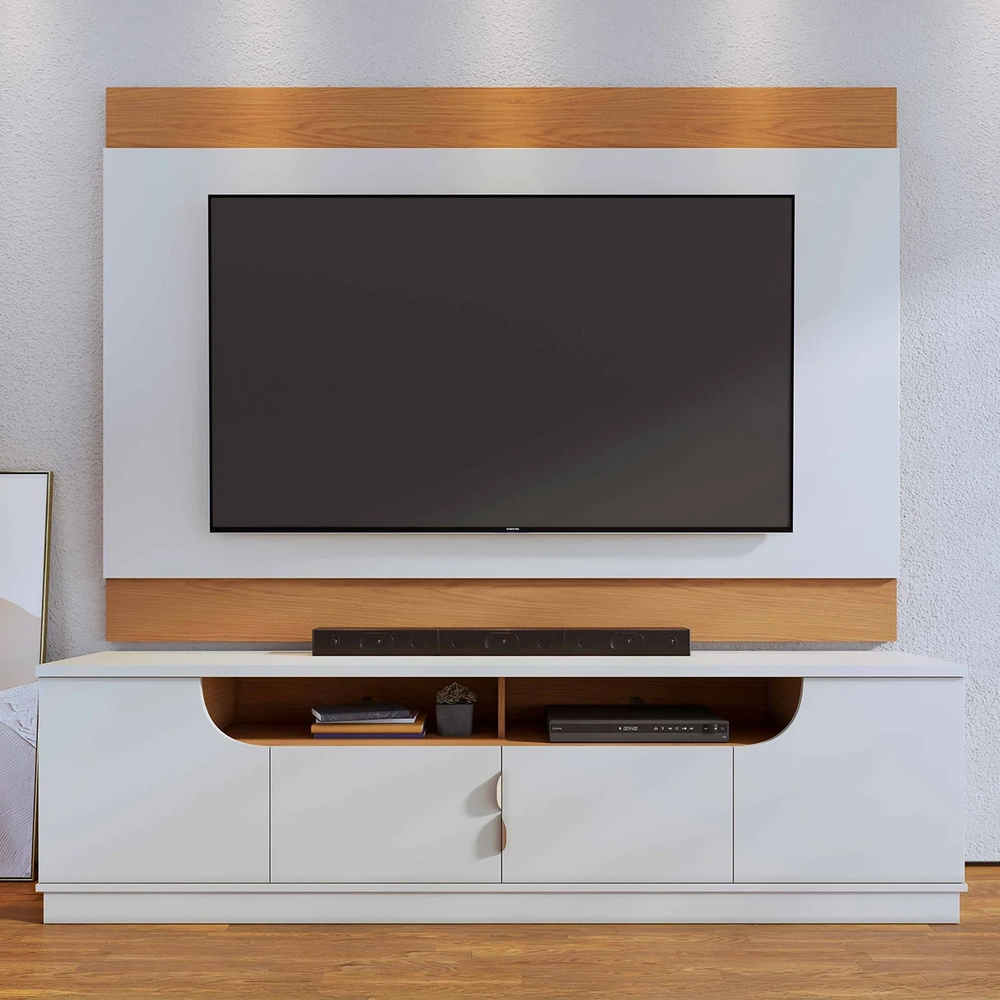 Painel TV 75 Pol Chile e Rack Brescia Off White/Freijó C05  - Mpozenato