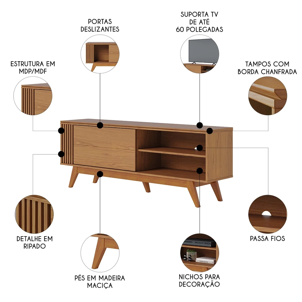 Rack Bancada Para TV 60 Pol 160cm Diana Freijó C05          - Mpozenato