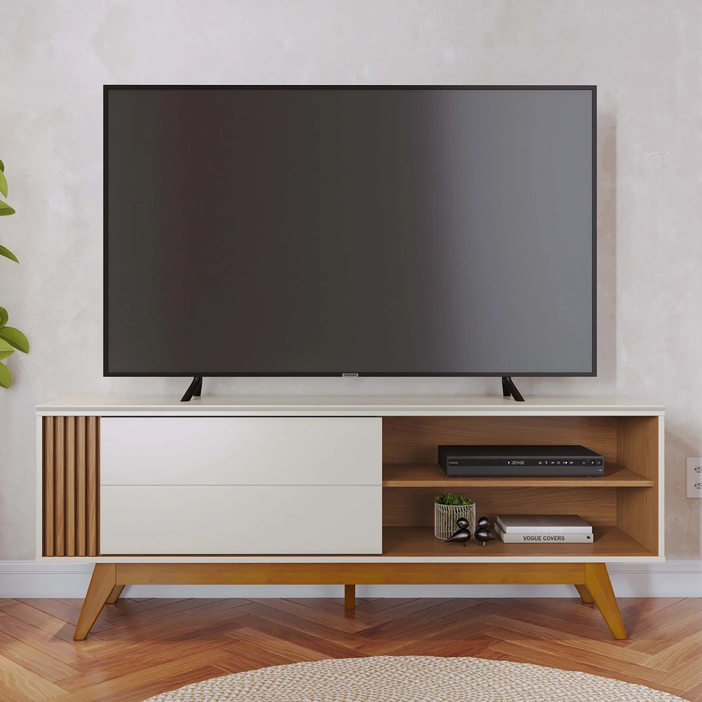Rack Bancada Para TV 60 Pol 160cm Diana Off White/Freijó C05 - Mpozenato