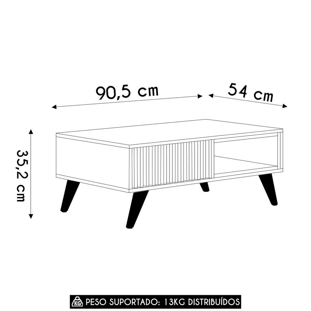 Mesa de Centro Para Sala Ripada Leo Freijó/Off White Matte C05 - Mpozenato