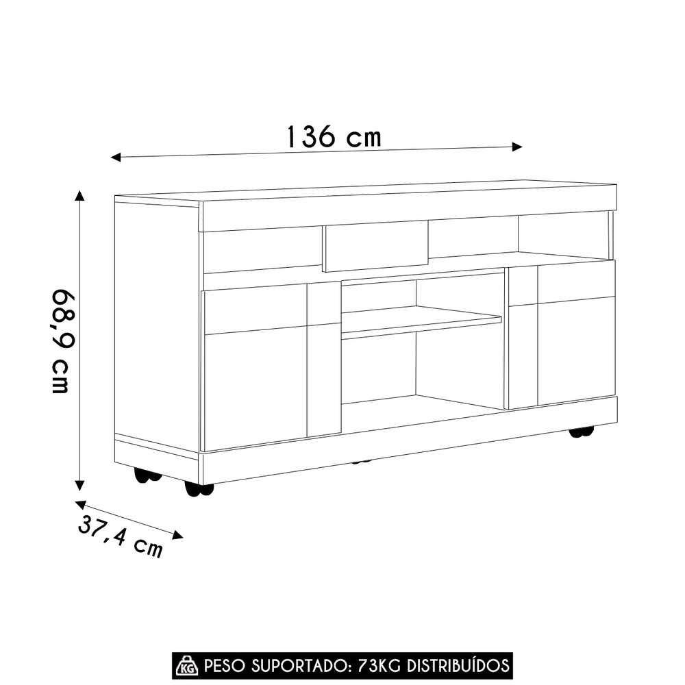 Rack Bancada Para TV 47 Pol 136cm Pavia Freijó/Off White C05 - Mpozenato
