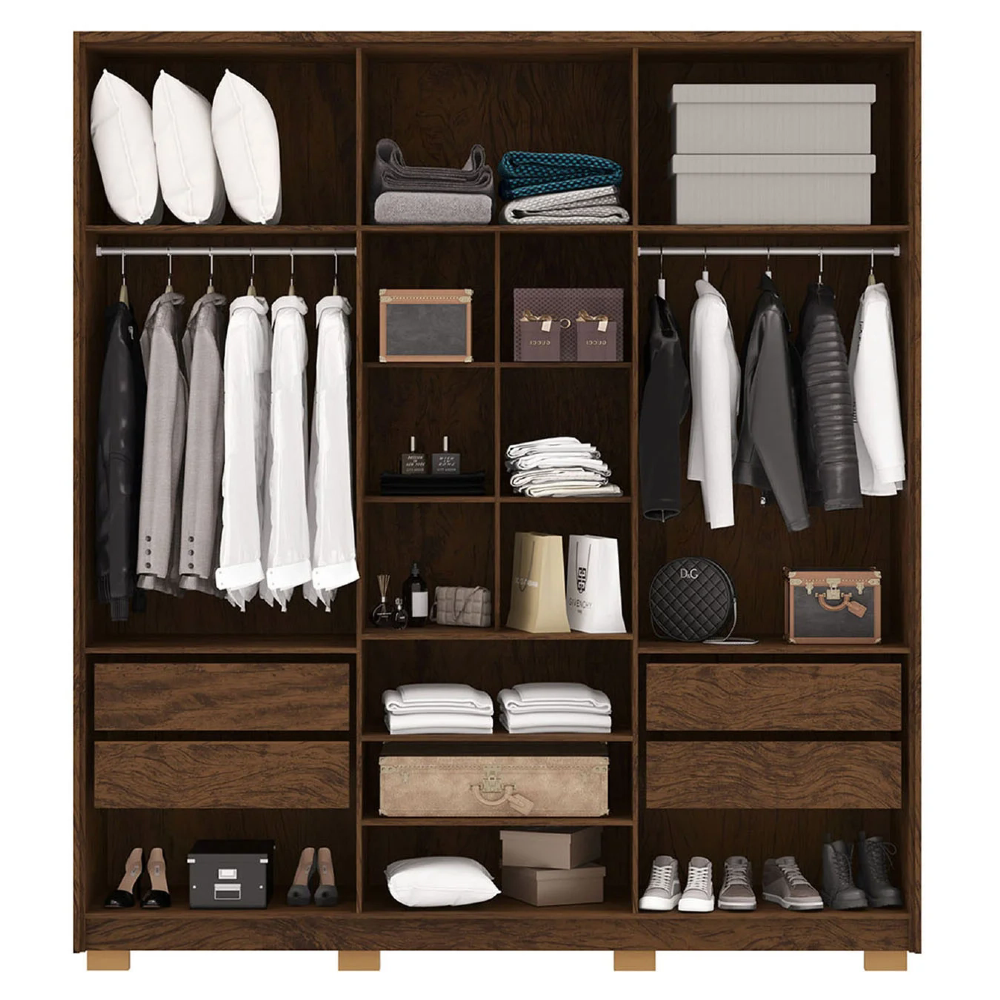 Guarda Roupa Casal 203cm Com Espelho Noronha Imbuia/Fendi - Vila Rica