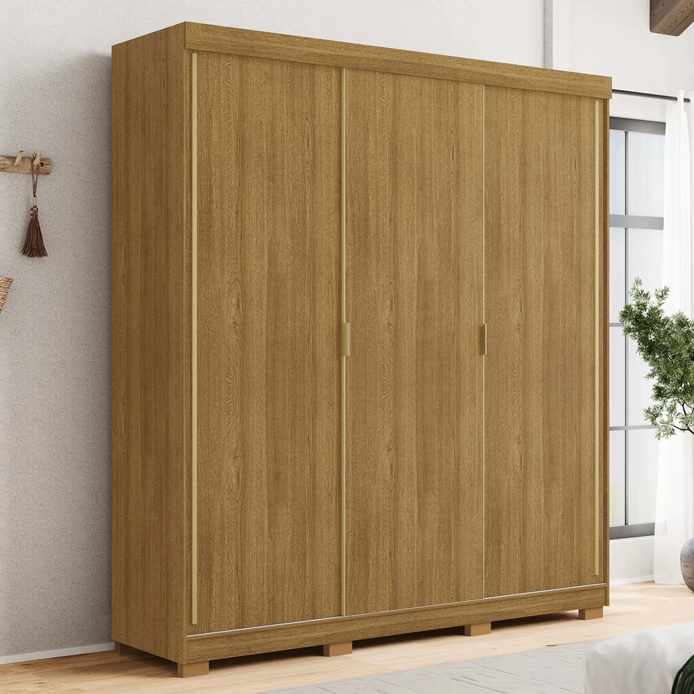 Guarda Roupa Casal 200cm 3 Portas Porto Flex Nature/Alasca - Vila Rica