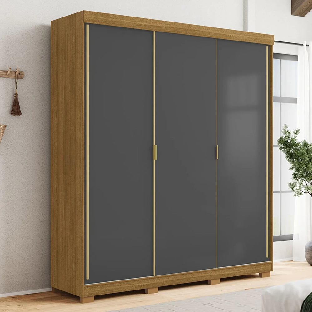 Guarda Roupa Casal 200cm 3 Portas Porto Flex Nature/Alasca - Vila Rica