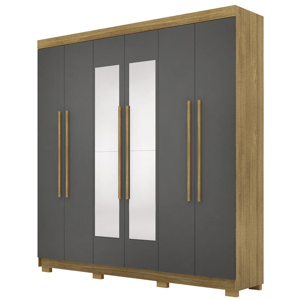 Guarda Roupa Casal 218cm Com Espelho Elegance Nature/Alasca - Vila Rica