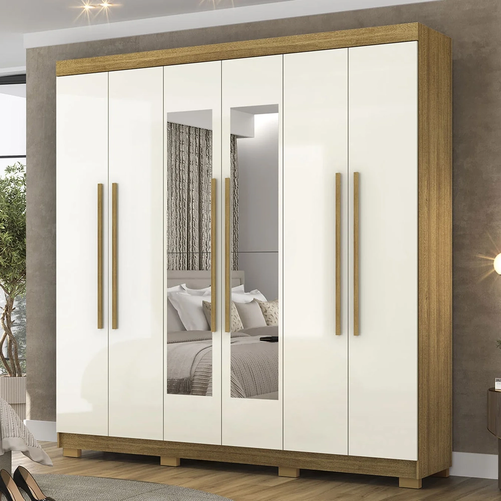 Guarda Roupa Casal 218cm Com Espelho Elegance Nature/Champanhe - Vila Rica