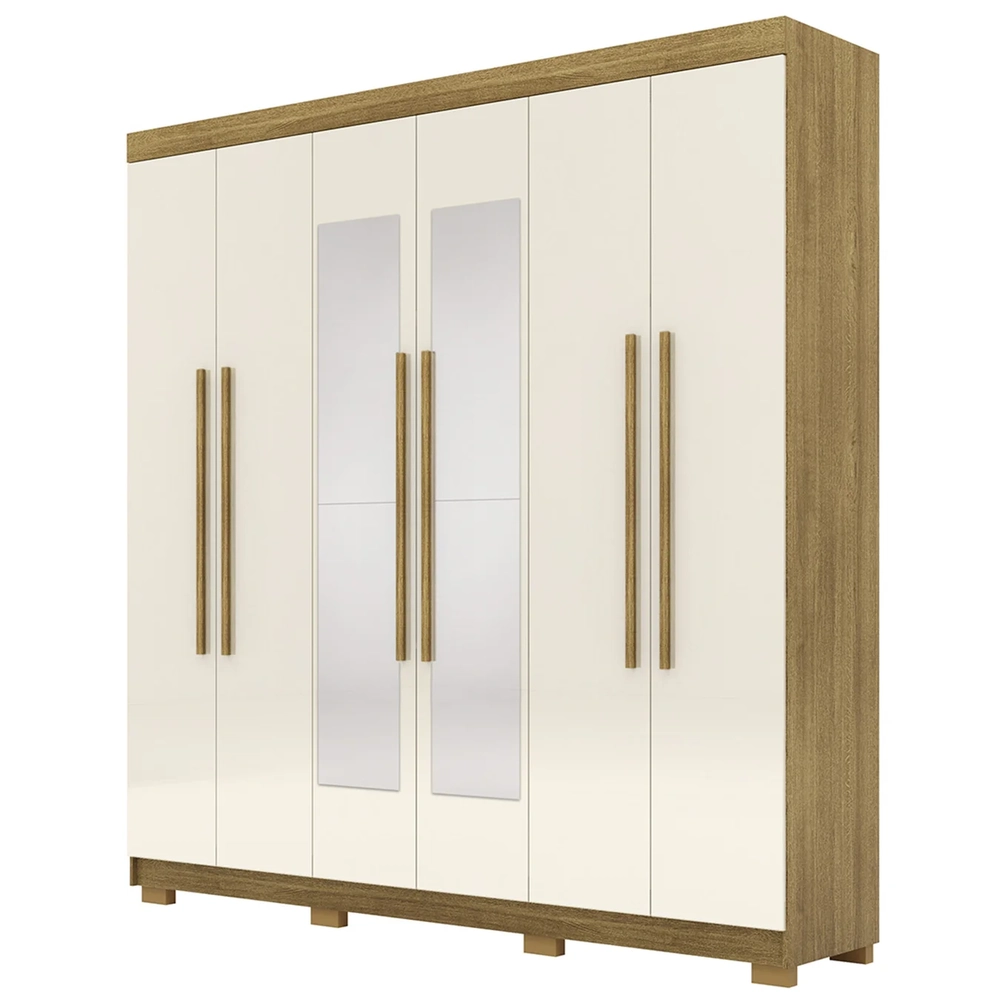 Guarda Roupa Casal 218cm Com Espelho Elegance Nature/Champanhe - Vila Rica