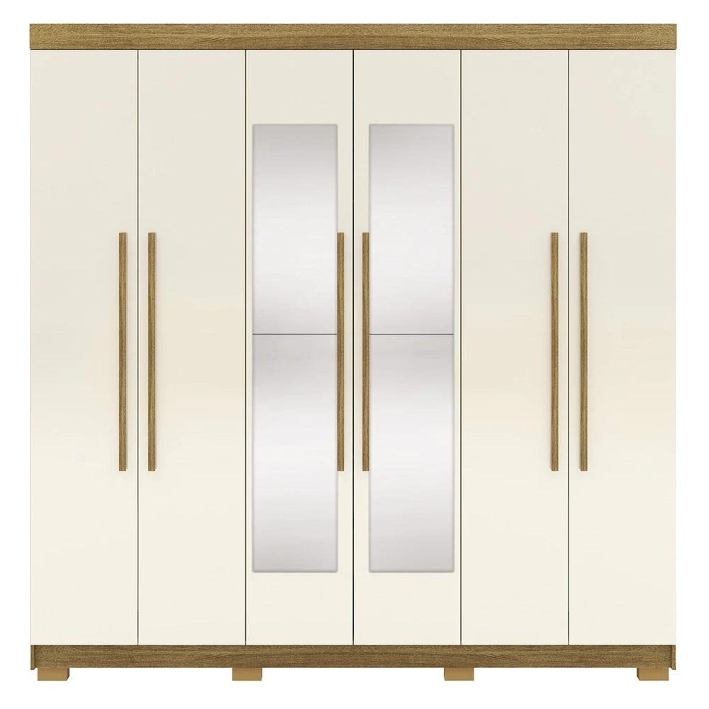 Guarda Roupa Casal 218cm Com Espelho Elegance Nature/Champanhe - Vila Rica