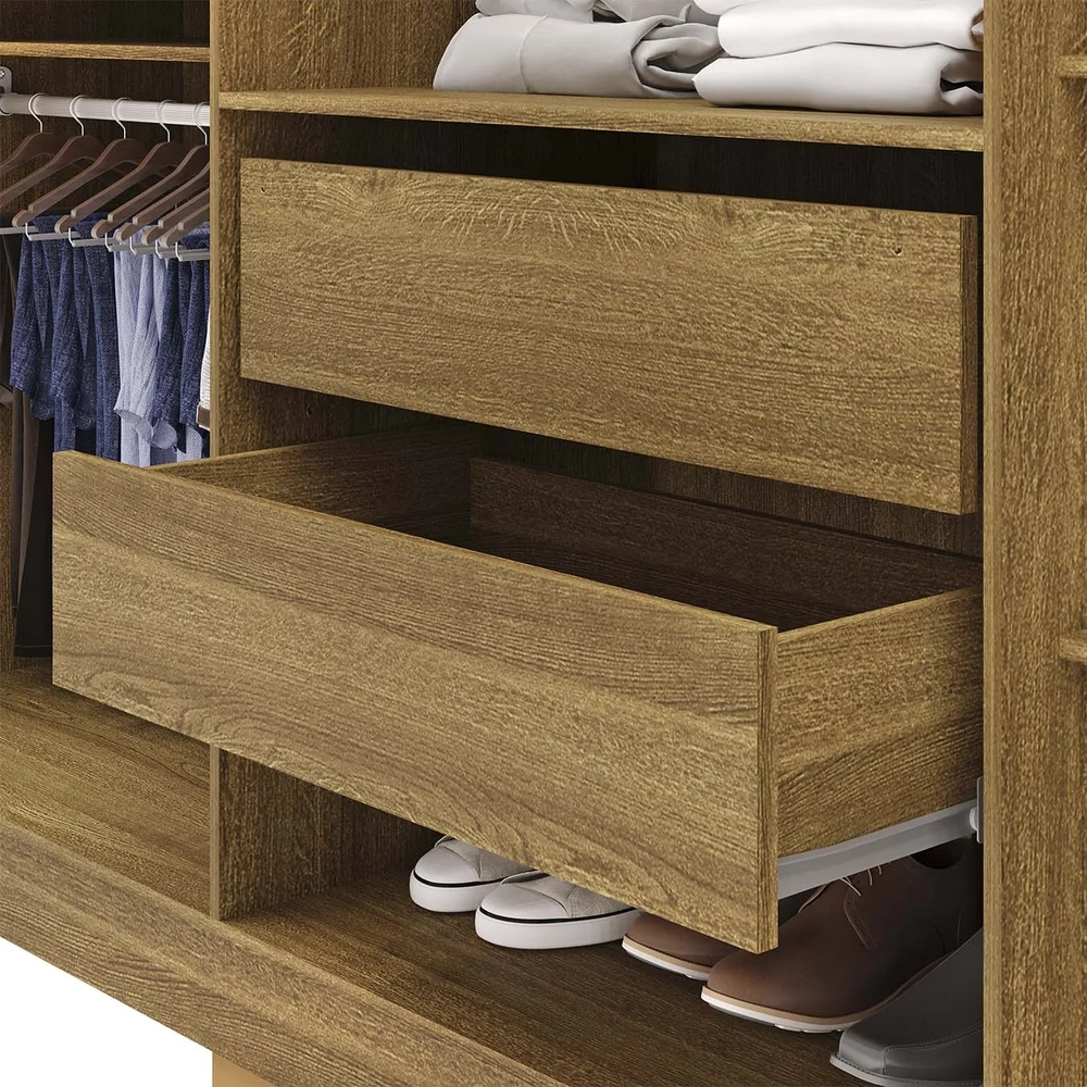 Guarda Roupa Casal 218cm Com Espelho Elegance Nature/Champanhe - Vila Rica